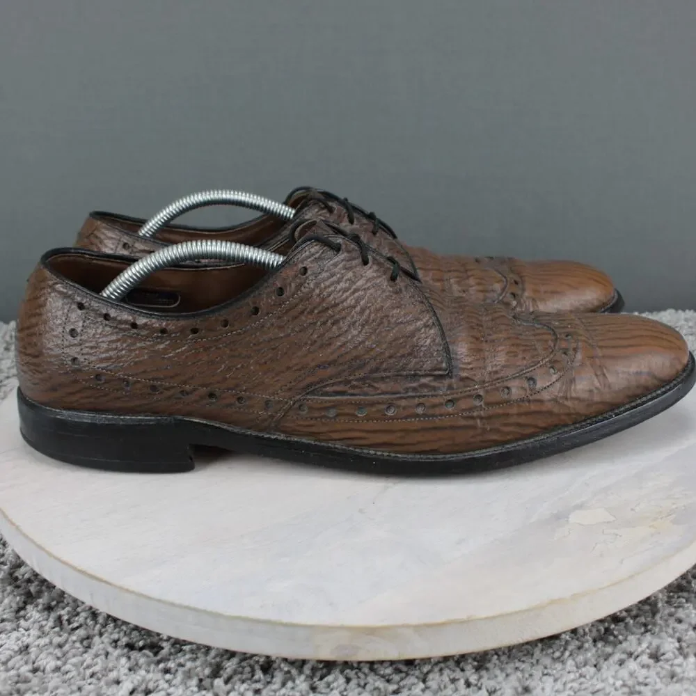 Allen Edmonds Nassau Sharkskin Mens 14 AAA Brown Leather Oxford Dress